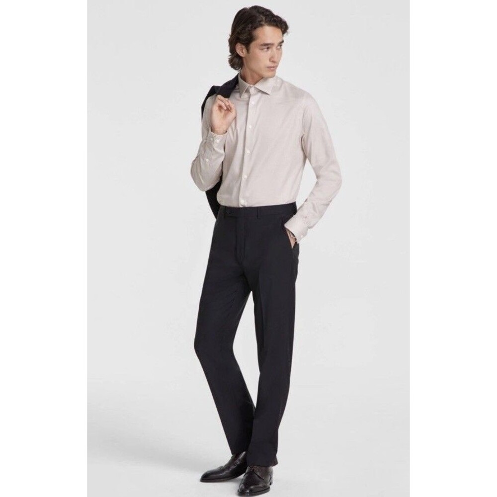Mens Calvin Klein 100% Wool Slim Fit Flat Front Black Pants 34W x 32L